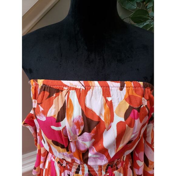 Forever 21 Fit & Flare Dress Women 0X Multi Pleated Off the Shoulder Bell Sleeve - Picture 13 of 16